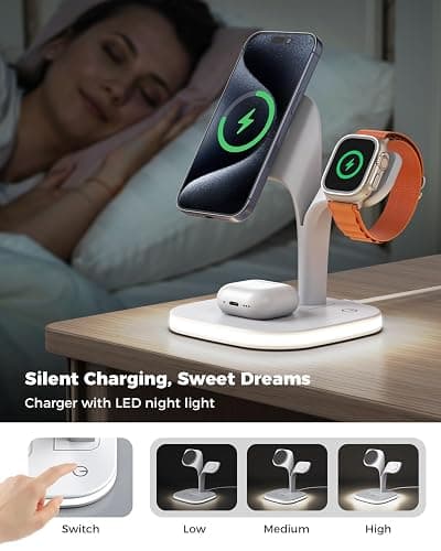 EXW for Magsafe Charger Stand,Charging Station for Multiple Devices,Wireless Charger for iPhone 17 Air 16 15 14 13 12 Series,Apple Watch Series 1-10/Ultra,AirPods Pro with LED and Adapter (White) thumbnail 5