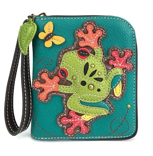 CHALA Zip Around Wallet, Wristlet, 8 Credit Card Slots, Sturdy Pu Leather - Frog - Turquoise - Image 1