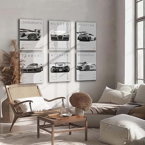 CSLGQGV Car Poster Vintage Racing Car Wall Art Supercar Canvas Prints Painting For Men Room Pictures Guys Dorm Room Aesthetics Decor Bedroom Office (black and white car frame, 12x16in) thumbnail 5