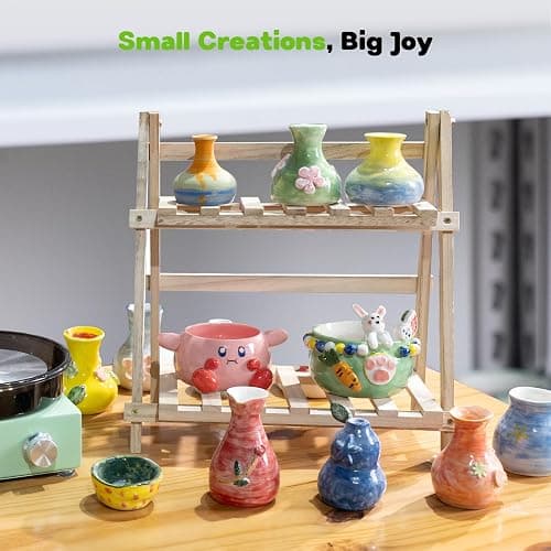 Alldeer Mini Pottery Wheel for Kids, Beginners, Adults, All-in-one Kit | 6" Clay Wheel, Two-Way Rotation, Adjustable Speed, Removable Splash Tray, 18PCS Sculpting Tools, Gift for Teens Girls Boys thumbnail 8