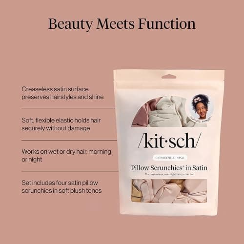 Kitsch Pillow Satin Scrunchies for Women - Hair Ties No Damage, No Crease Hair Accessories | Perfect for Day or Night | Ideal Gifts for Women - Blush, 4pcs thumbnail 4