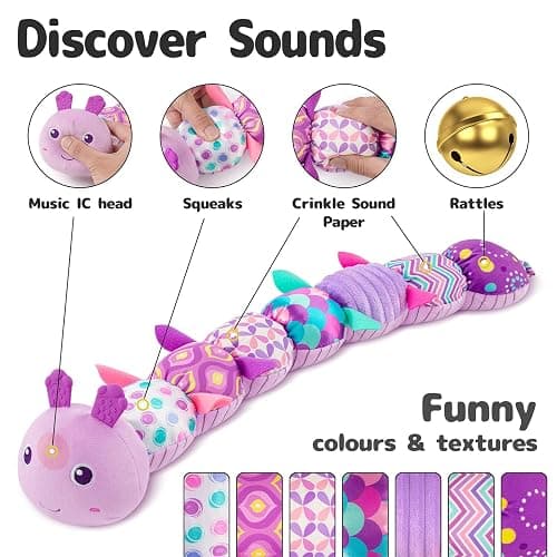 Sumobaby Infant Baby Musical Multi-Sensory Caterpillar, Stuffed Animal Activity Soft Toys, for Tummy Time Newborn 0-3-6-12 Months Girls, Purple thumbnail 4