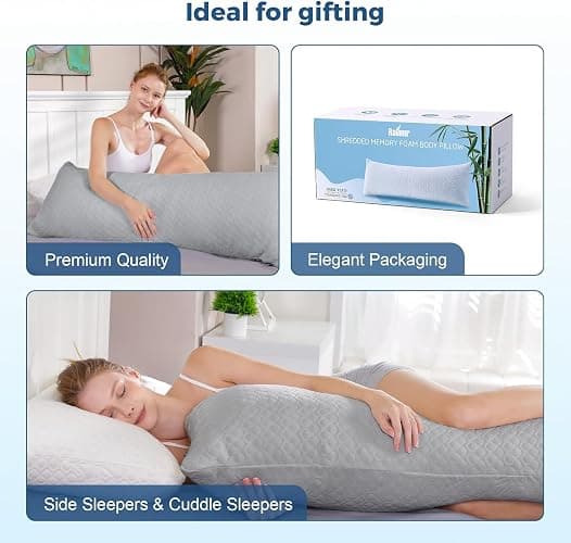 Thick Memory Foam Body Pillow - Full Body Pillows for Side Sleeper - with Grey Cooling Pillowcase 20 x 54 inches (Grey Color) thumbnail 7