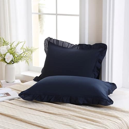 Merryword Navy Pillow Shams Navy Blue Ruffle Standard Pillowcases Cute Pillow Cover Set of 2 Shabby Chic Soft Microfiber Pillowcases 2 Pack thumbnail 4