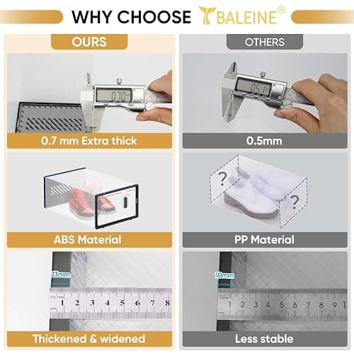 BALEINE 12 Pack Stackable Shoe Storage Boxes Fit Size 9, Thickened Clear Shoe Box Bins with Lids, Plastic Foldable Organizer Sneaker Storage Containers (Large, Black) thumbnail 5