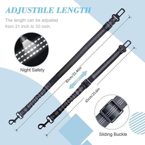 Adjustable Car Seat Belt for Dogs Nylon Seat Belt with Reflective Feature, Durable, 2PCS Comes with Elastic Bungee Pad Pet Car Seat Belt (Black) thumbnail 2