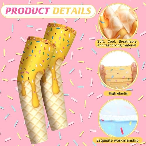 JaGely 16 Pairs Ice Cream Arm Sleeves for Kids UV Sun Protection Football Basketball Baseball Compression Long Sleeves Youth thumbnail 4