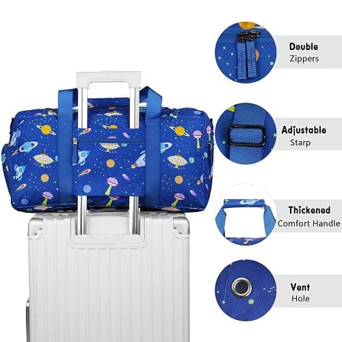 Vipdeal Boys Duffle Bag for Travel, Kids Duffle Bag Large Weekender Overnight Bags with Kids Toiletry Bag Set Shoe Compartment Carry on, Space Blue thumbnail 4