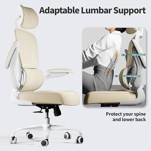 TRALT Office Chair Ergonomic Desk Chair, 330 LBS Home Mesh Office Desk Chairs with Wheels, Comfortable Gaming Chairs (1, Beige) thumbnail 7