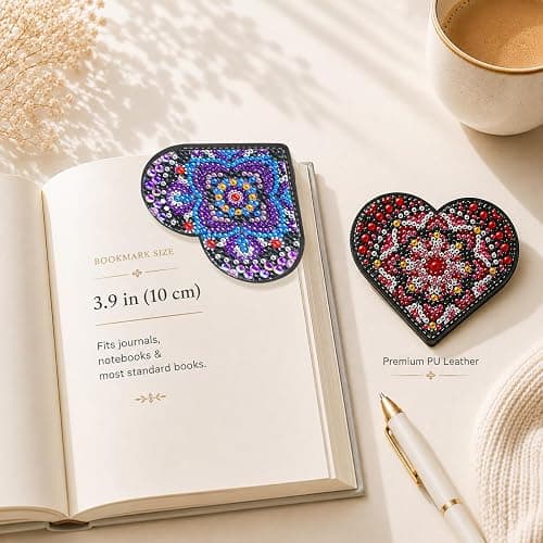 8 PC Diamond Art Painting Bookmark for Adult Craft Gem Bedazzle Kit Women | Bead Art Leather Book Mark Christmas Pearl Craft Bedazzling Making Kit Rhinestone DIY Paint by Dots Book Lover Gift Heart thumbnail 6