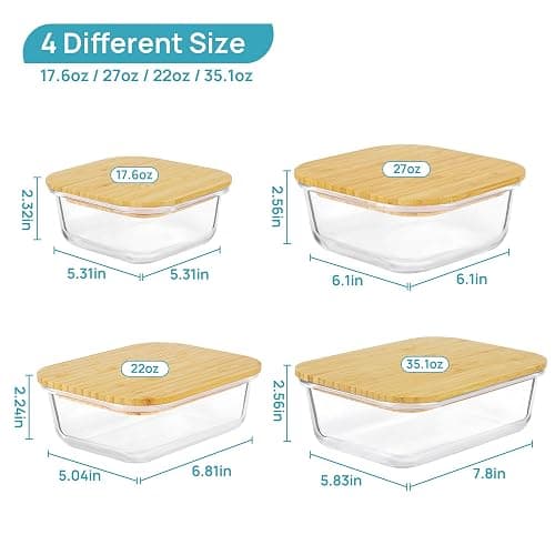 Vtopmart Glass Food Storage Containers with Bamboo Lids, 4 Pack Meal Prep Glass Containers Safe for Microwave, Oven, Freezer and Dishwasher, BPA Free thumbnail 3