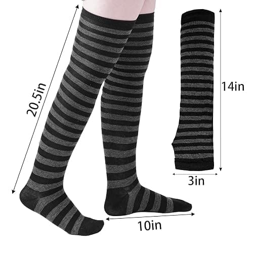 Tongcloud Women's Striped Knee High Socks, Over Knee Thigh High Socks, Arm Warmer and Fingerless Gloves Set thumbnail 2