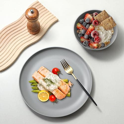 YARRGGU 24-Piece Dinnerware Set, Service for 8, Unbreakable Plates and Bowls Set, BPA-Free, Dishwasher Safe, Gray Tableware for Kitchen, Party and Picnic thumbnail 6