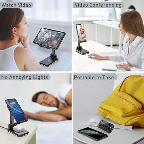 Tiluza Wireless Charger, 2 in 1 Dual Wireless Charging Stand, Adjustable Phone Holder for Desk 10W Qi Fast Charger Compatible with iPhone 14/13/12/11/Pro/Xs/Max/XR/X AirPods, Samsung S23/S22 thumbnail 6