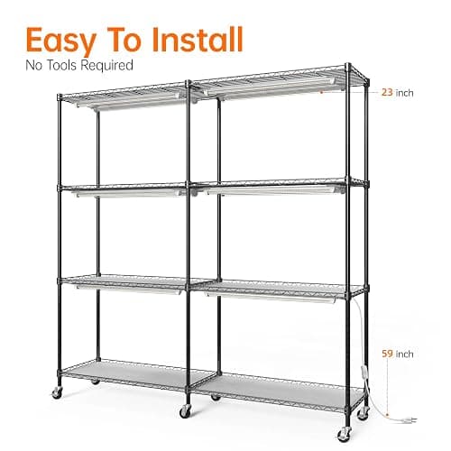 Bstrip Plant Shelf with Grow Lights, 4-Tier Large Grow Light Shelf with Wheels, 12-Pack 288W T8 Full Spectrum Grow Lights for Seed Starting,Seedling(57.4" L x 13.8" W x 59" H) thumbnail 8