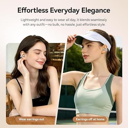 WUYUEGE Clip On Earbuds with Detachable Butterfly Earrings & LED Makeup Mirror Case, Wireless Earbuds Bluetooth 6.0, Air Conduction Headphones, Lightweight for Travel Work Daily Use,Great Gift Choice thumbnail 5