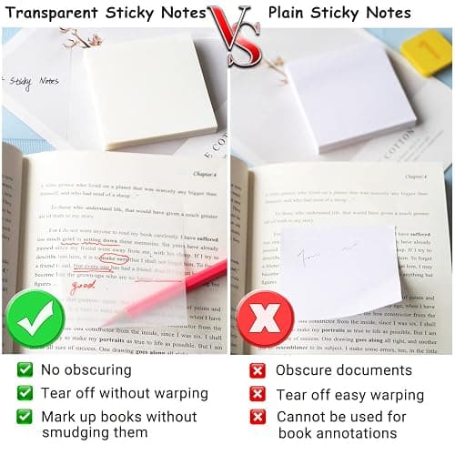 Transparent Sticky Notes - 3x3 inch Clear Sticky Notes Waterproof Self-Adhesive Translucent Sticky Note Pads for Books Annotation, See Through Sticky Note (200 Sheets) thumbnail 3