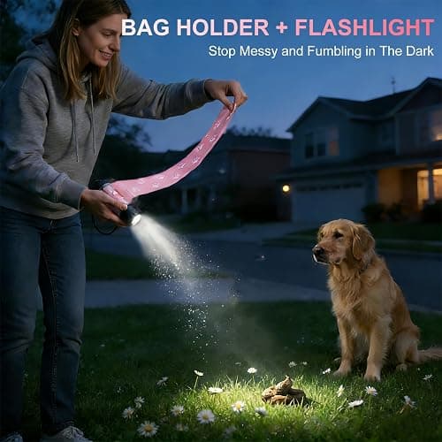 Yesbular Dog Poop Bag Holder with Flashlight 7-Color, USB-C Rechargeable Poop Bag Displenser for Leashes, IPX6 Waterproof Anti-Slip Clip Pet Waste Bag Holder for Walking (1 Dispenser, 30 Bags) thumbnail 2