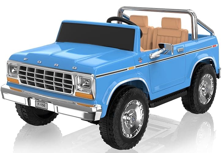 ANPABO Licensed Ford F-150 24V 2 Seater Ride on Car for Kids, Blue | Retro all-terrain 24v ride on toys for ages 3-8 w/parent remote, 4x100w motors, 3 speeds, large storage trunk & music player - Image 1