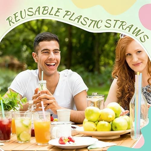 Honeydak 60 Pcs Pastel Reusable Straws 9 Inch Hard Plastic Colorful Drinking Straws for Smoothies Boba Beverage Cocktail Home Restaurant Birthday Summer Party Decoration thumbnail 2