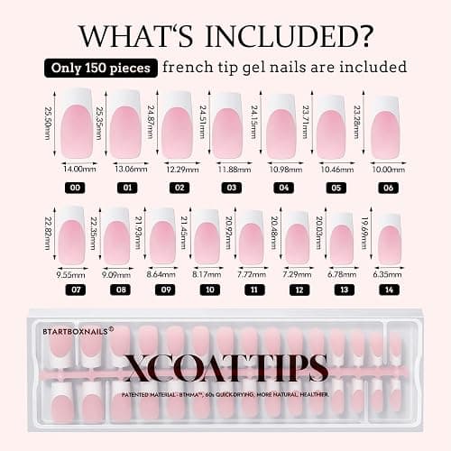 BTArtboxnails French Tip Press on Nails - XCOATTIPS White French Tip Nails, Pink Long Square Nail Tips, Soak Off Acrylic Fake Nails Extensions thumbnail 6