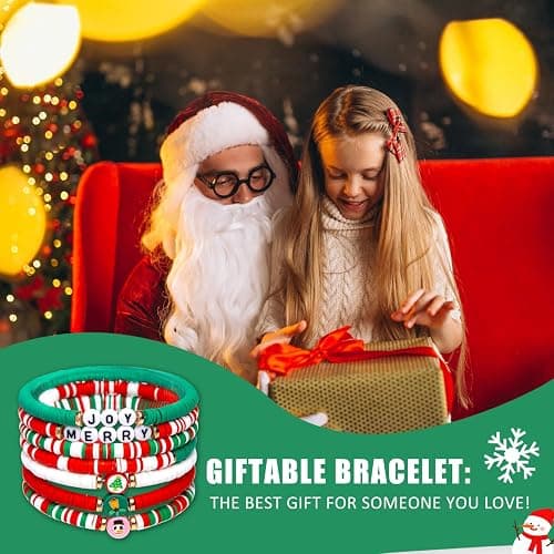 Artlunar 6 Pack Christmas Bracelets: Joy & Merry Candy-Style Stacks for Women & Teens - Perfect Christmas Gifts - Age 3 to Adult thumbnail 5