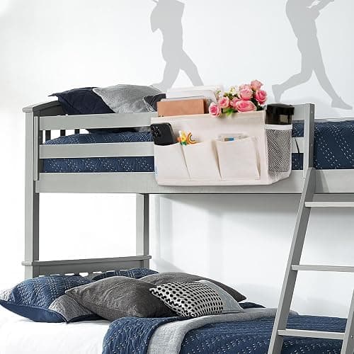 Ozzptuu Bedside Storage Caddy/Bedside Hanging Storage Bag for Headboards Bunk Beds Dorm Rooms Book Phone Magazine Holder (New White) - New White thumbnail 3