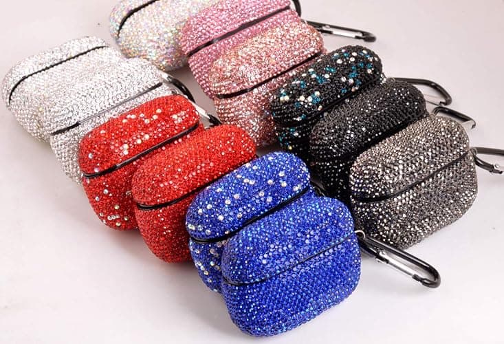 Sparkly Diamond AirPods Pro 1&2 Generation Case with Keychain, Shockproof Protective Premium Bling Rhinestone Cover Skin for AirPods Charging Case (PRO Black C3) thumbnail 5