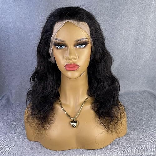 SKULD Body Wave Human Hair Wig 13x4 Lace Front Wigs, Natürliche Gewellte Welle Echthaar Perücke für Damen Schwarz, 100% Brasilianisches Echthaar Perücken mit Babyhaar 150% Dichte (45cm) thumbnail 4