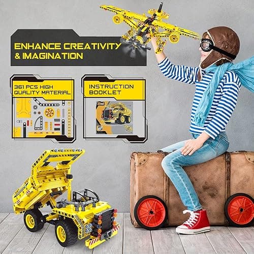 STEM / Building Toy for Ages 5, 6, 7, 8, 9, 10, 11, 12 Years Old Kid, Boy, Girl - 2-in-1 Truck Airplane Take Apart Toy, 361 Pcs DIY Building Kit, Learning Engineering Construction Toy, Ideal Gift thumbnail 2