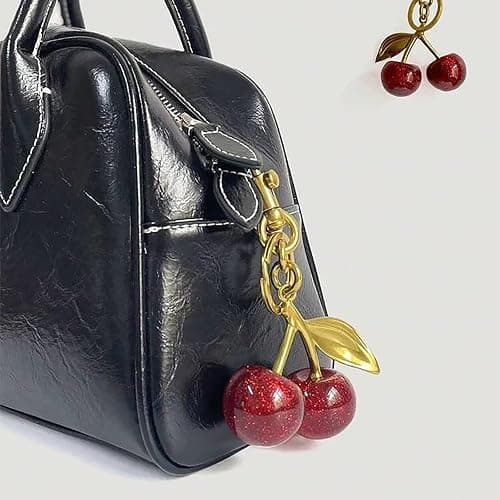 FURQNG Cherry Bag Charm Cute Resin Cherry Keychain Purse Charm for Handbags | Glossy Resin Cherry Charm with Gold Hardware, Cute Bag Accessories for Purses, Backpacks, Handbags and Everyday Decoration thumbnail 4