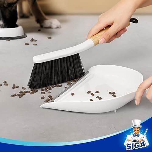 MR.SIGA Dustpan and Brush Set, Portable Cleaning Brush and Dustpan Combo with Bamboo Handle, White, 1 Set - White thumbnail 2