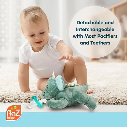 RaZbaby JollyPop Pacifier, Holder w/Detachable Baby Pacifier, Stuffed Animal RaZbuddy, All Ages 0M+, 100% Medical Grade USA Made Silicone, Machine Washable, Textured & Easy to Hold – Dragon thumbnail 5