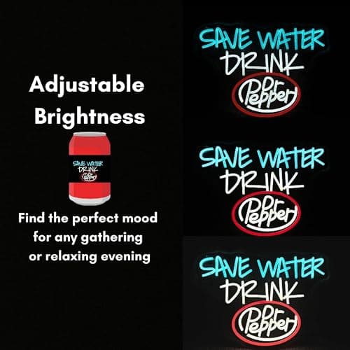 Retro Soda Neon Sign – “Save Water Drink” LED Light, Happy Soda-Themed Neon Light - Adjustable Brightness, Ice Blue/White/Red, Perfect for Party Decoration, Bars, Home Decor Man Cave、Holiday Gifts thumbnail 6