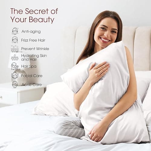 WLOSJ 100% Silk Pillow Cases 2 Pack Queen Size Mulberry Silk Pillowcase for Hair and Skin Set of 2 Highest Grade 6A Silk Soft Breathable Cooling with Hidden Zipper, White thumbnail 3