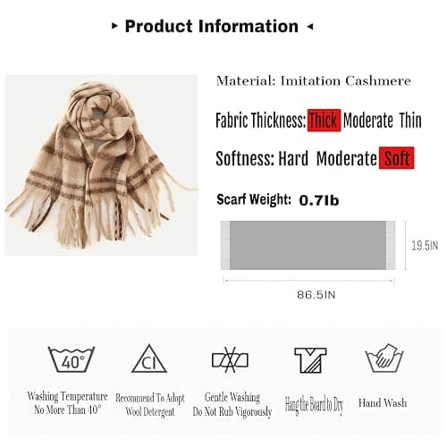 Jepony Large Scarf Colorful CashmereThick Tassel Scarf for Women Fall Winter Warm Big Shawl Blanket Scarves & Wraps Gifts thumbnail 3