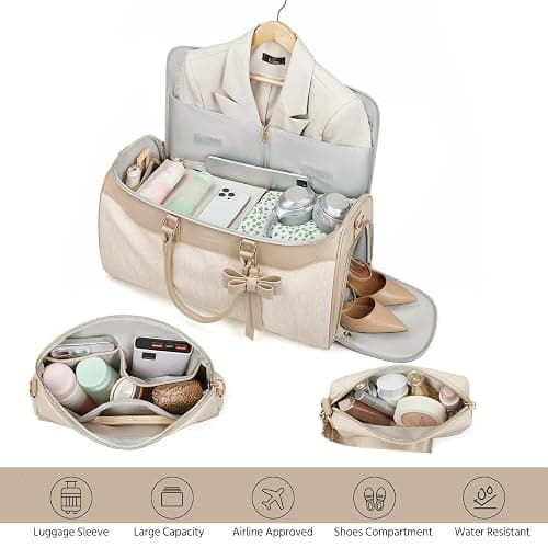 Garment Bags for Travel,45L Carry on Convertible Garment Duffle bag for Men Women - 3 in 1 Hanging Suit Travel Bag with Shoulder Strap (Beige brown) thumbnail 3
