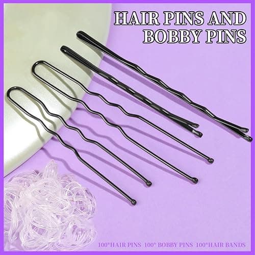 Teenitor 300pcs Hair Pins Bobby Pins Black, 100 Black Bobby Pins 2" 2.75"100 Hair Pins for Women and 100 Clear Hair Bands Kit, U Pins for Buns 2" 2.36" thumbnail 2