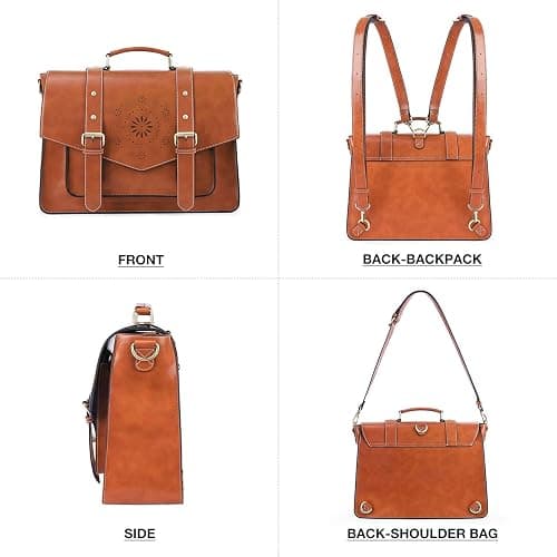 ECOSUSI Backpack for Women Briefcase Messenger Laptop Bag Vegan Leather Satchel Work Bags Fits 15.6 inch Laptops, Brown thumbnail 4