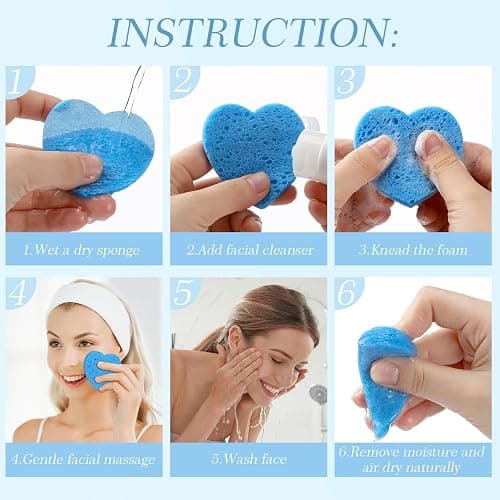 Sieral 120 Pcs Compressed Facial Sponges for Women with Container Disposable Face Sponge Pads for Washing Face Cleansing Exfoliating Esthetician Makeup Removal(Heart,Blue, Light Blue, White) thumbnail 4
