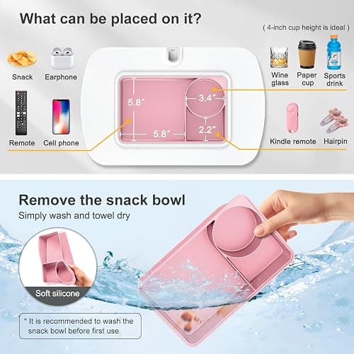 ERGONOV Lap Beanbag Tablet Pillow Stand with Snack Bowl and 360° Rotating Arm, Adjustable iPad Holder for Bed, Couch, and Recliner, Compatible with 4.7"-13" Kindle, iPad, Tablet, Phone,Pink thumbnail 2