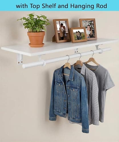 FIRJOY Wall Mounted Clothes Rack, with Top Shelf and Hanging Rod, Heavy Duty (White, 1 PACK 11.8" x 31.4") thumbnail 8