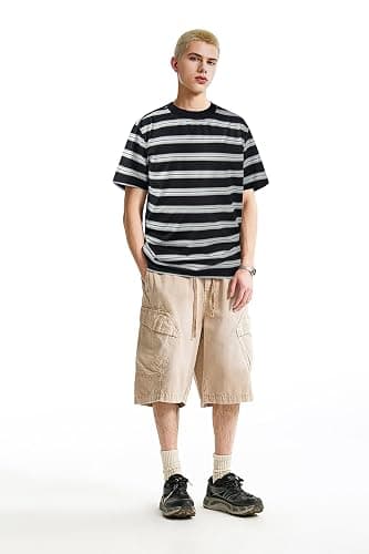 Derminpro Men's Stripe Polo Shirts Short Sleeve Loose Fit Collared T-Shirts thumbnail 3