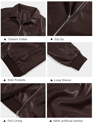 Tankaneo Womens Faux Leather Jackets Oversized Bomber Casual Fall Fashion Zip Up Moto Biker Coats thumbnail 3