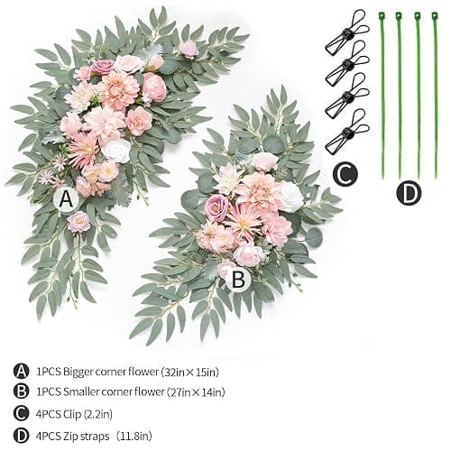 WEIERYUE Artificial Wedding Arch Flowers Kit(Pack of 2) for Wedding Arch, Bridal Shower, Ceremony and Reception Backdrop Decoration (Romantic Pink) thumbnail 3