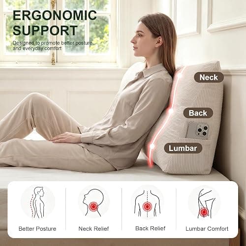 Gnostik Headboard Pillow Twin/Twin XL, Beige Triangle Wedge Pillow Headboard for Dorm, Daybed Backrest Cushion for Reading Sitting Working, 39.4"x15.7"x7.5" thumbnail 7