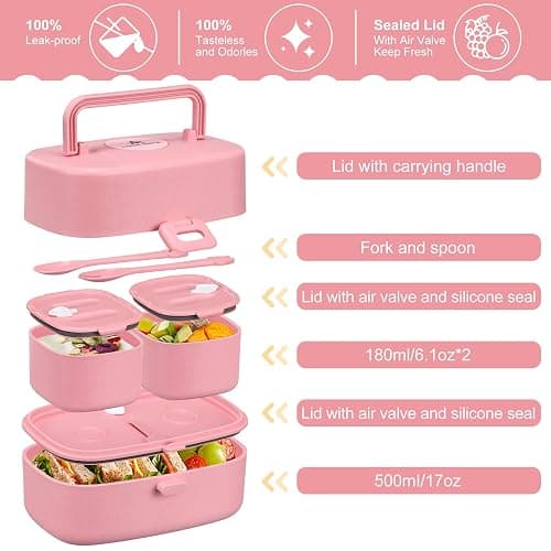 Pawtong Bento Lunch Box with 8oz Soup Thermo, Kids Sustainable Bento Box Leakproof Lunch Food Containers with Lunch Bag, Kids Thermo Insulated Hot Food Jar for School, Trvael (Pink) thumbnail 5