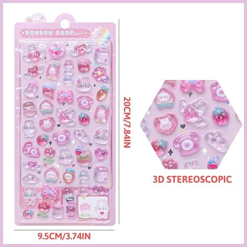 3D Cute Cartoon Pink Rabbit Puff Stickers - Kawaii Mini Puffy Reusable Stickers for Scrapbooks, Planner, Journals, Laptops, Phone Case Decoration thumbnail 3