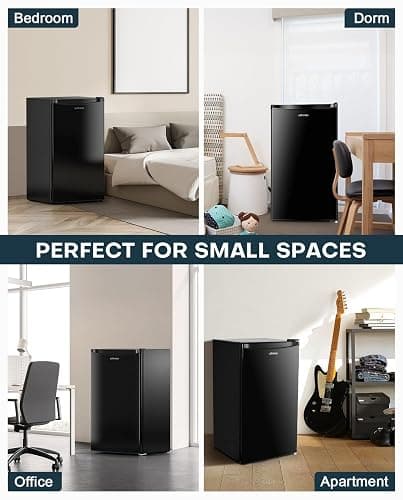 Upstreman 3.2 Cu.Ft Mini Fridge with Freezer, Single Door Mini Fridge, Dorm Fridge, Adjustable Thermostat, Mini Refrigerator for Bedroom, Office, Dorm, Black-BR321 thumbnail 8