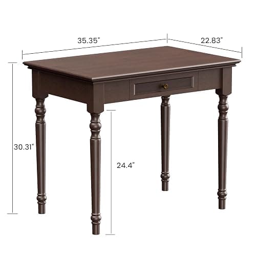 Conabaen Walnut Writing Desks with Drawers, 35" Solid Wood French Country Style Computer Desk for Home Office, Living Room Study or Workspace thumbnail 2